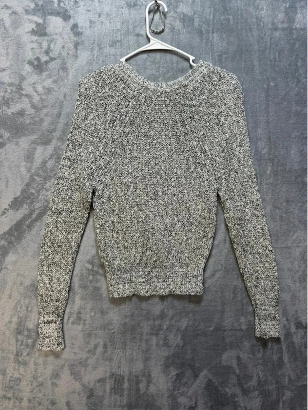 Free People Womens Chunky Knit Sweater Cotton Linen Blend Marled Black White XS